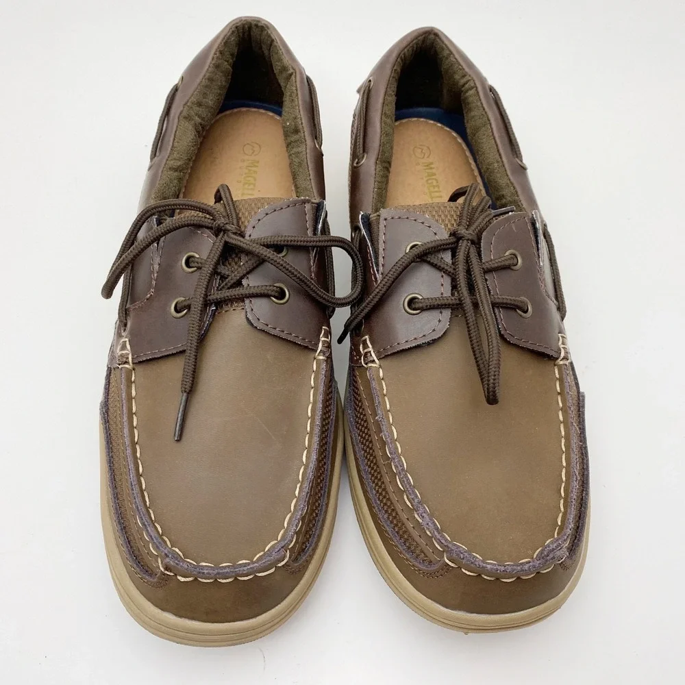 Magellan‎ Outdoors FWMFMC2056 Leather Mesh Boat Shoes Mens 12D Brown